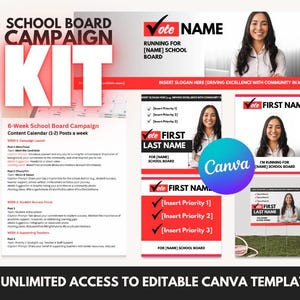 School Board Campaign Kit | Editable Canva Templates | Political Flyer, Yard Sign, Social Media | Local Election Branding Kit