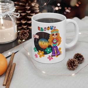 Groovy Hippie Ceramic Mug - Retro Bohemian Coffee Cup, Psychedelic Tea Mug, Colorful Flower Power Drinkware, Vintage 70s Gift, Peace and