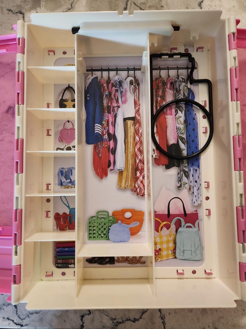 Barbie 2018 Mattel Pink White Wardrobe Clothing Closet W Hanger ...