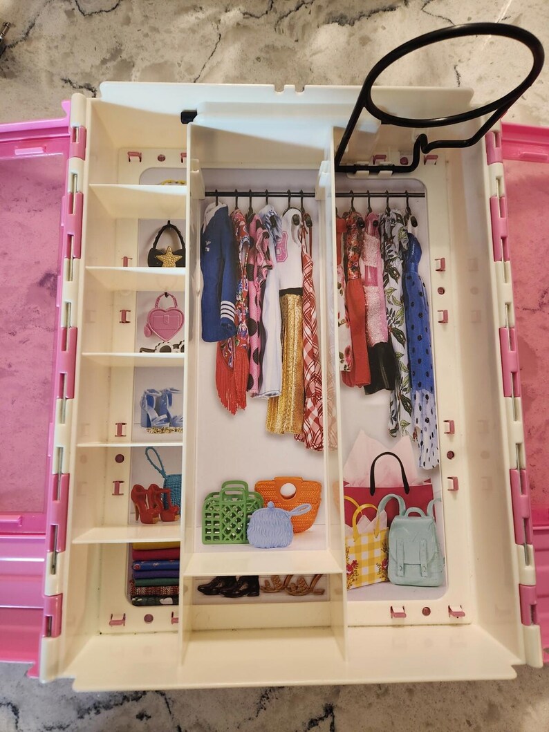Barbie 2018 Mattel Pink White Wardrobe Clothing Closet W Hanger ...