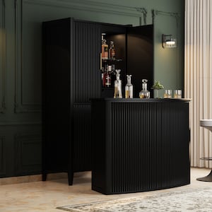 Monarch Solid Wood Wine Bar Cabinet & Counter Set with Glass-Back Display