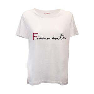 FIAMMANTE NEW SS25 Camiseta feminina feita à mão em 100% algodão orgânico com bordado. Feito na ITÁLIA