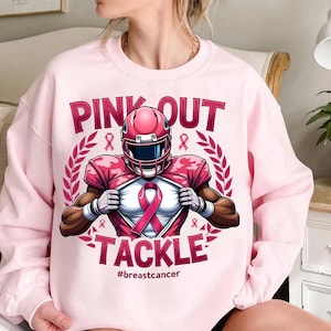 Pink Out Football Breast Cancer Awareness PNG, Tackle Breast Cancer Digital Download, Pink Ribbon Football Sublimation Design, Pink Ribbon