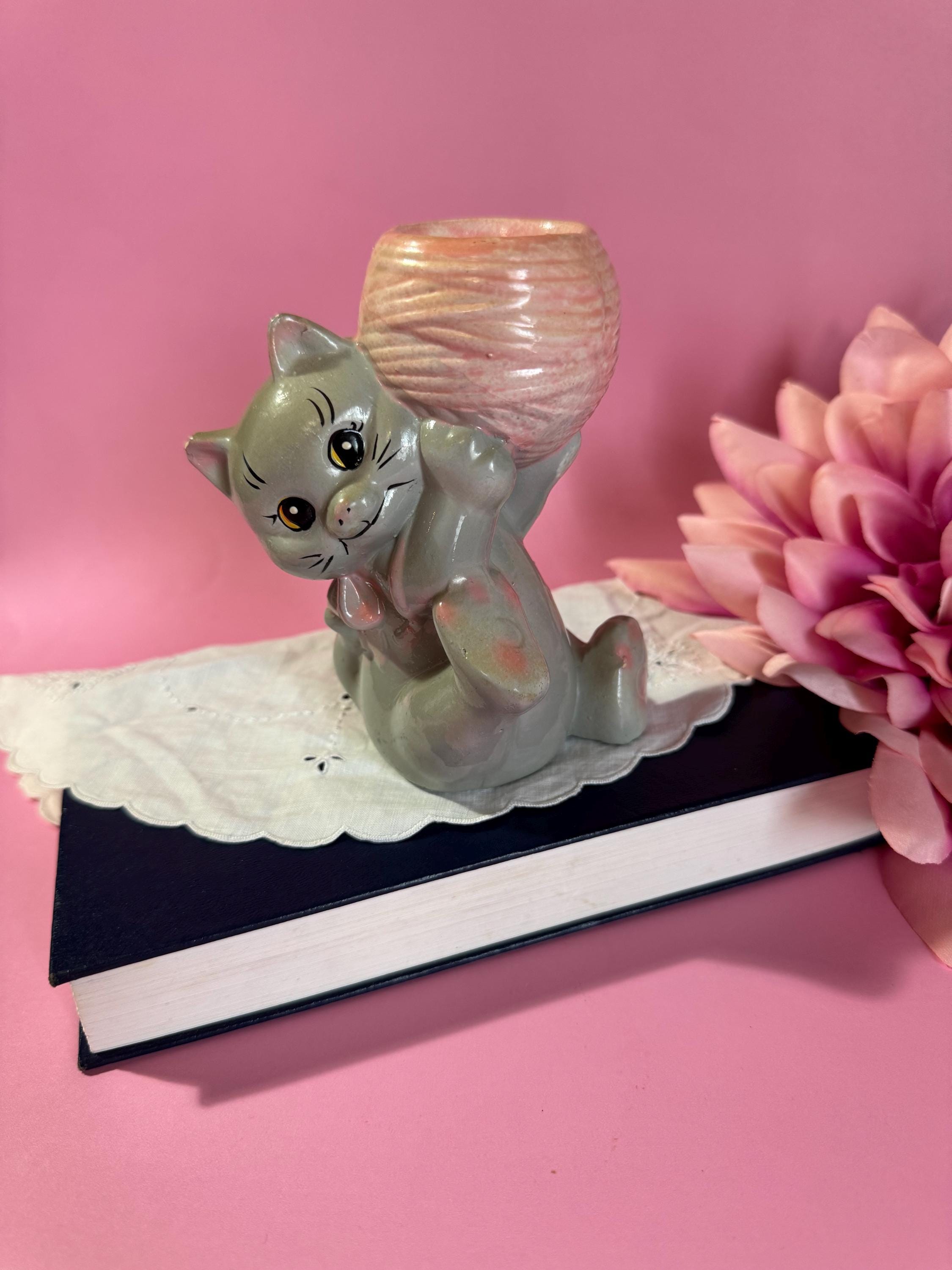 Vintage Ceramic Cat Candle Holder - Kitsch Yarn Ball Decor - Etsy
