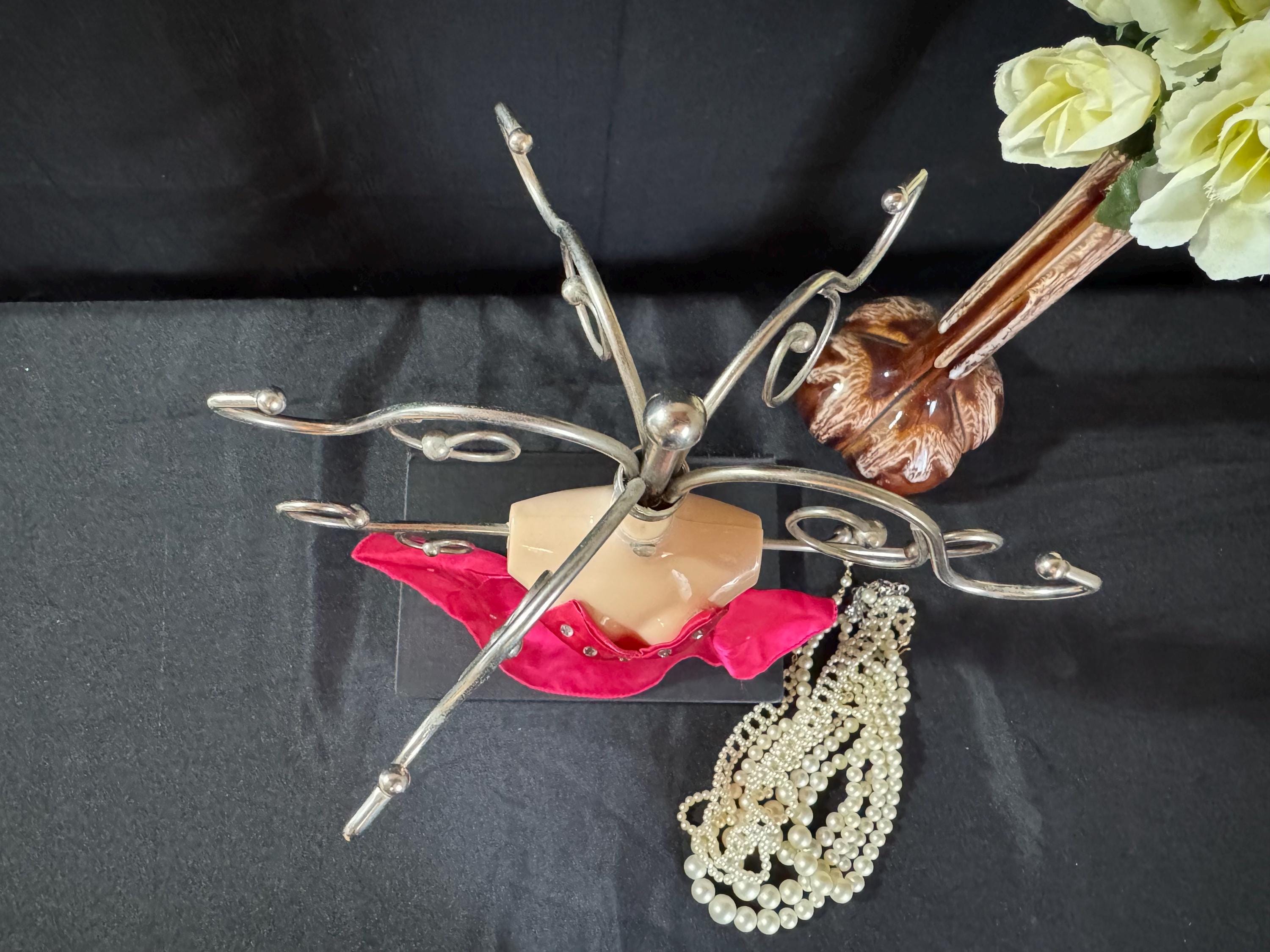 pink dress jewelry holder Cute Pink Wedding Dress Metal Jewelry Display Stands Set Necklace Bracelet  Display Bust Container