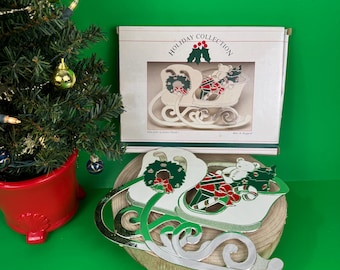 Vintage Christmas Sleigh Trivet - WM. A. Rogers, Enamel Silverplate (NIB)