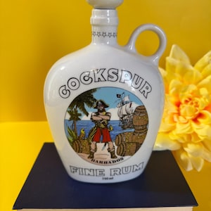 Vintage Cockspur Barbados Fine Rum Keramik Flasche (1980er Jahre) - Sammler Porzellan Karaffe mit Piraten Design