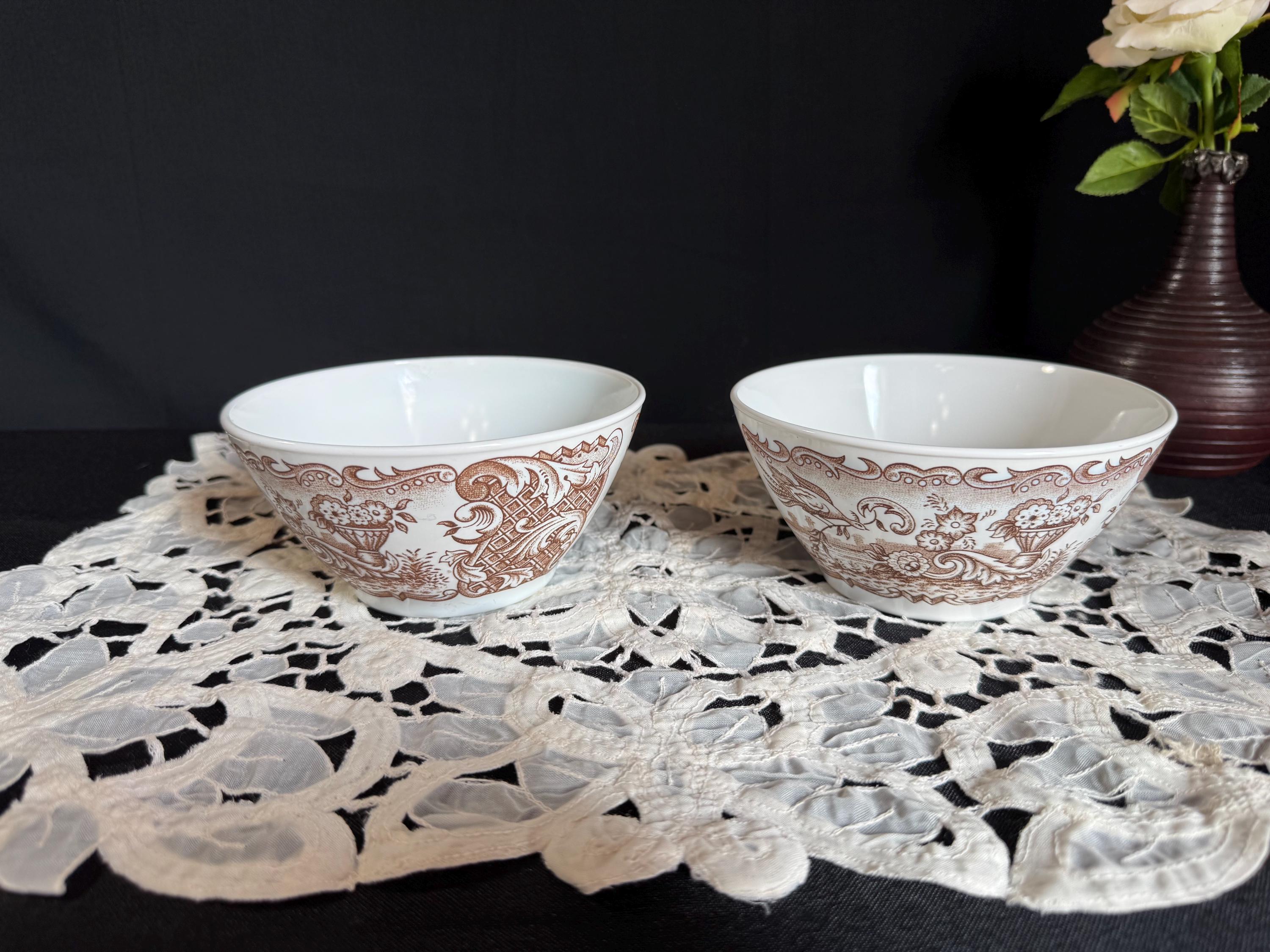 Lot De 3 Tasses Vintage Rivanel France En Opaline - Décor Toile De Jouy Et Rose, Occasion