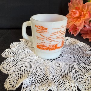 Vintage Anchor Hocking &quot;The C.B.&#39;er&quot; Milk Glass Mug | White Trucker Slang Coffee Cup | Unique Collector&#39;s Gift | Made in USA