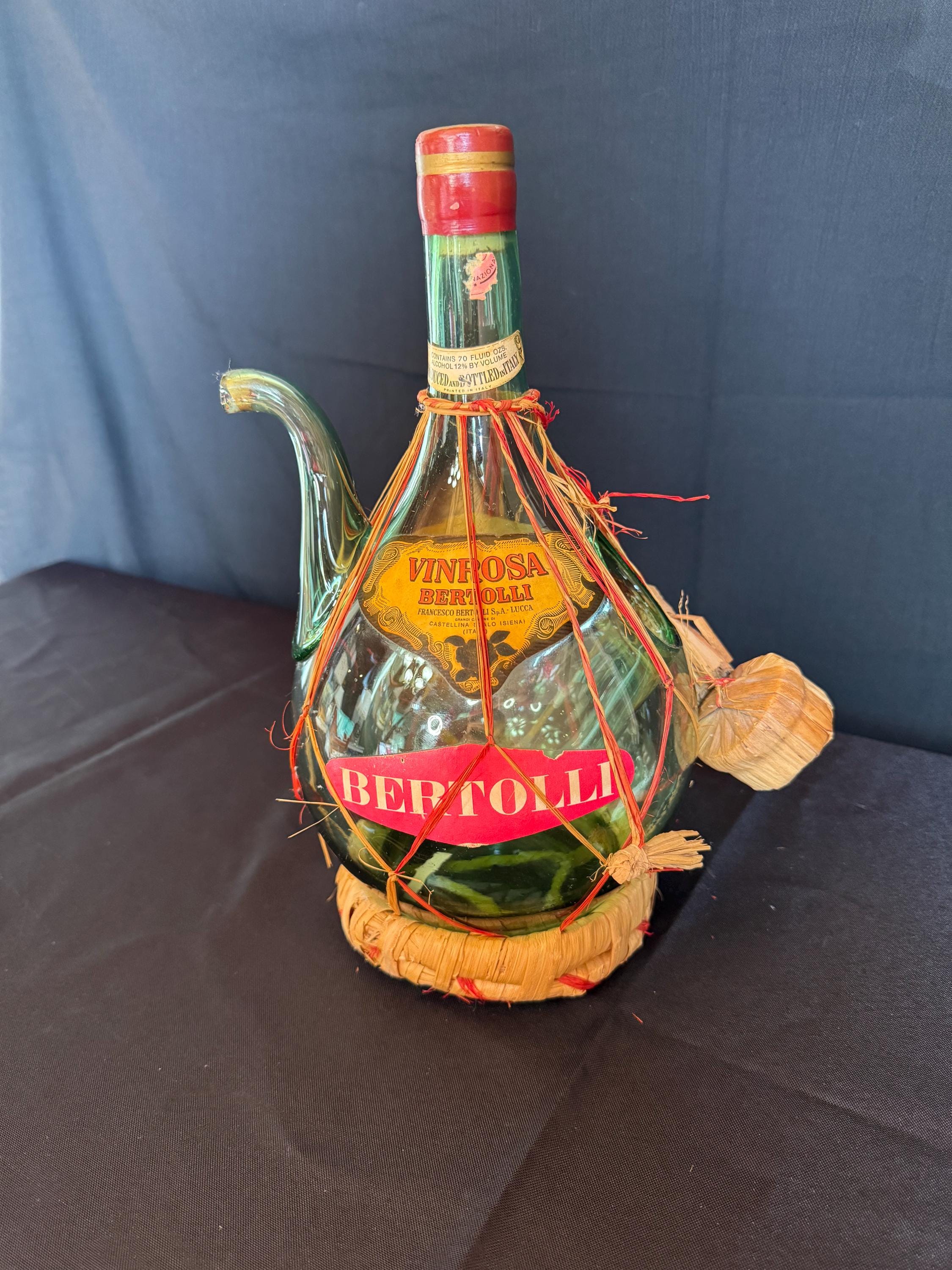Vintage Decorative Bertolli “vinrosa” Bottle – Green Blown Glass