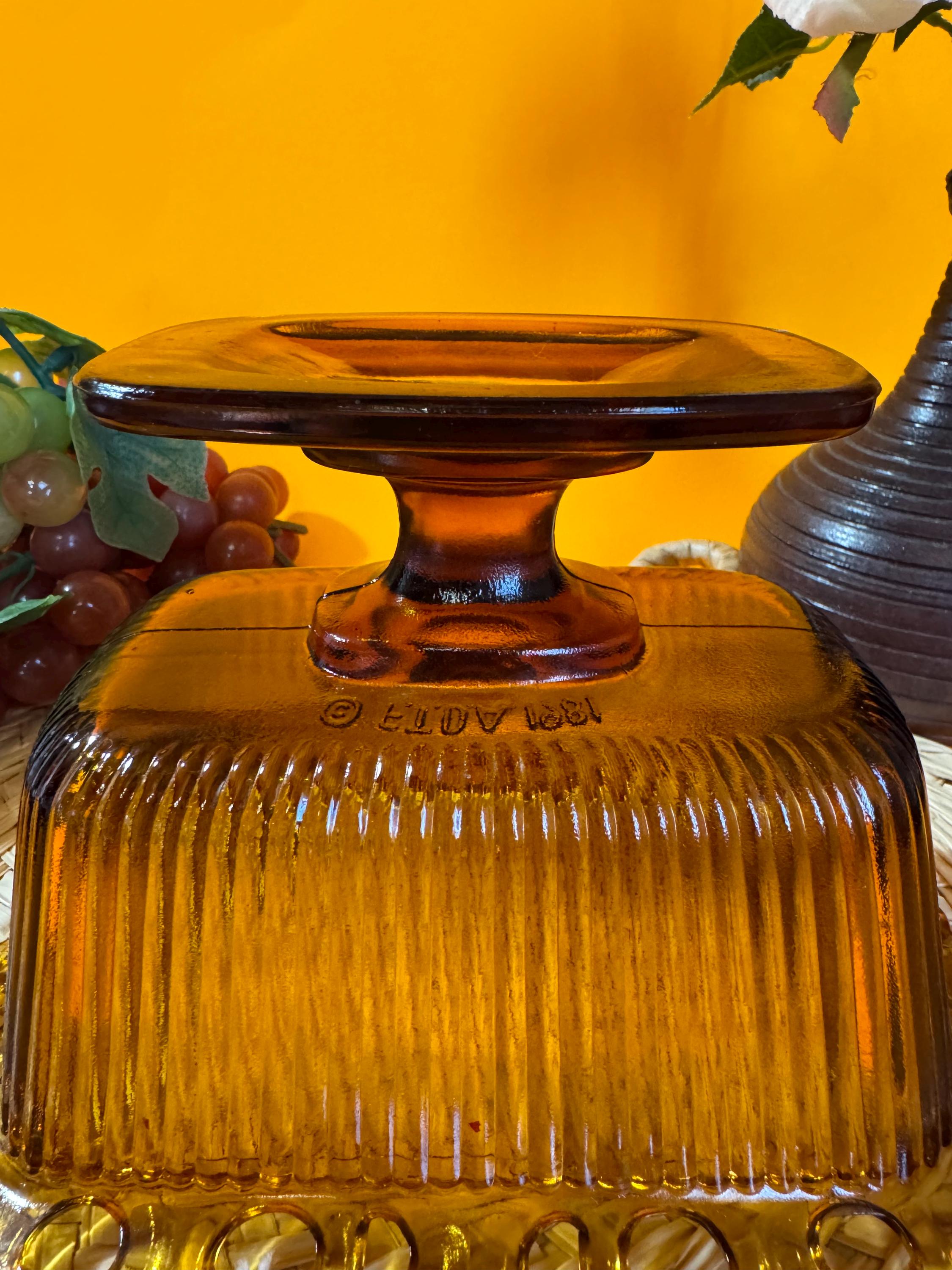 Vintage FTDA Amber Glass Compote: 1981 Lace Edge Candy Dish - Etsy