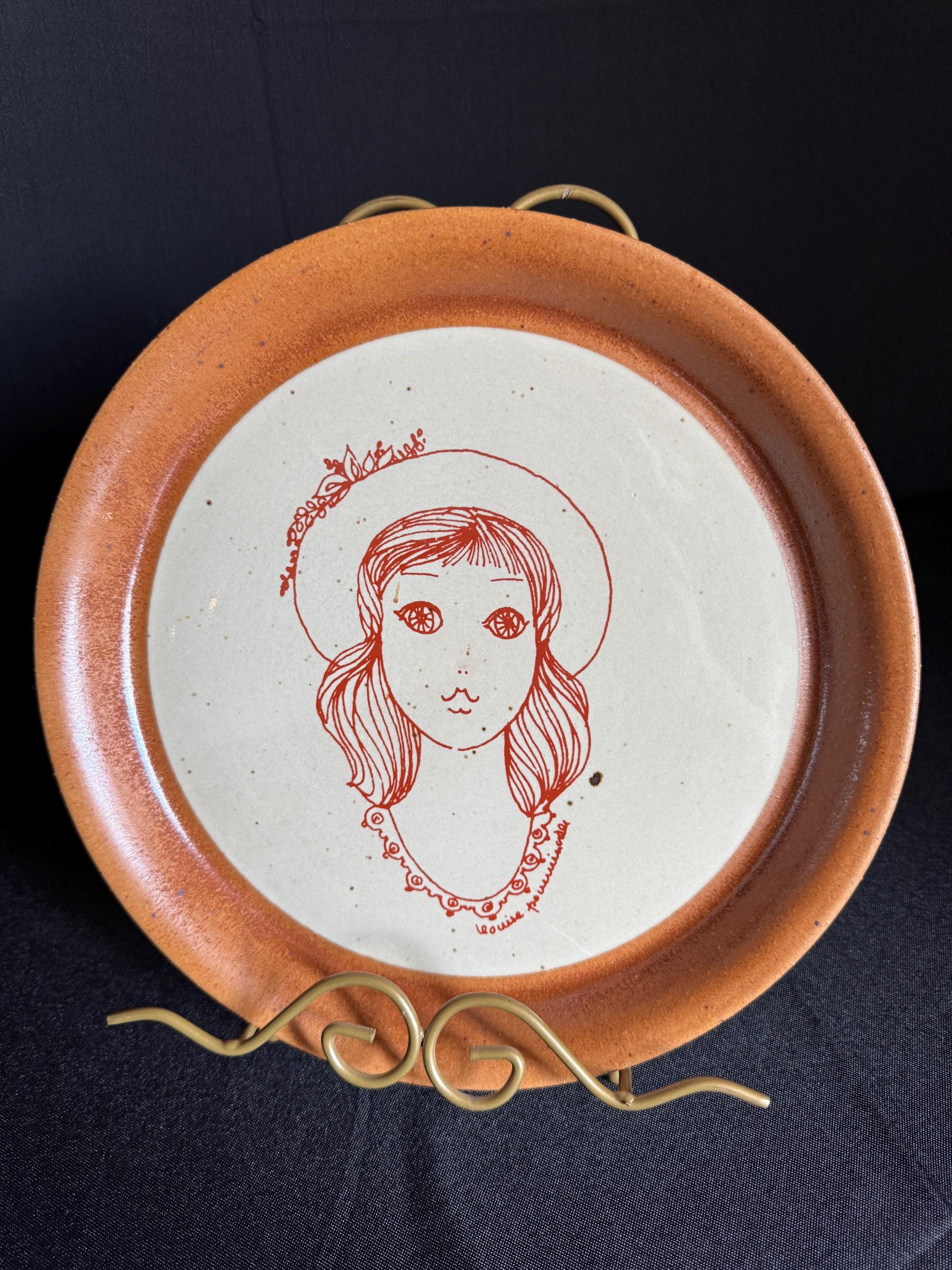 ユニークな手作り陶板 | 女性の肖像画アート | レトロデザイン 