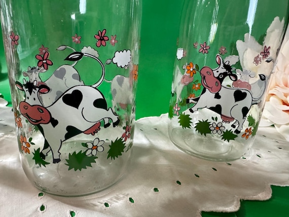 Vintage Le Parfait Milk Bottle: Cow & Floral Design, French