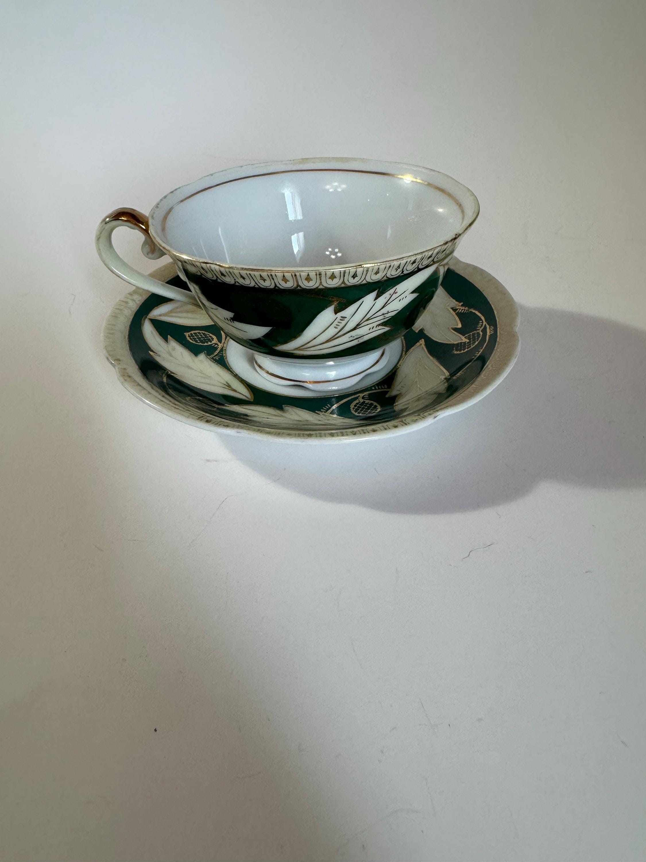 Vintage Shofu China Cup and Saucer – Emerald Green & Gold, Made in
