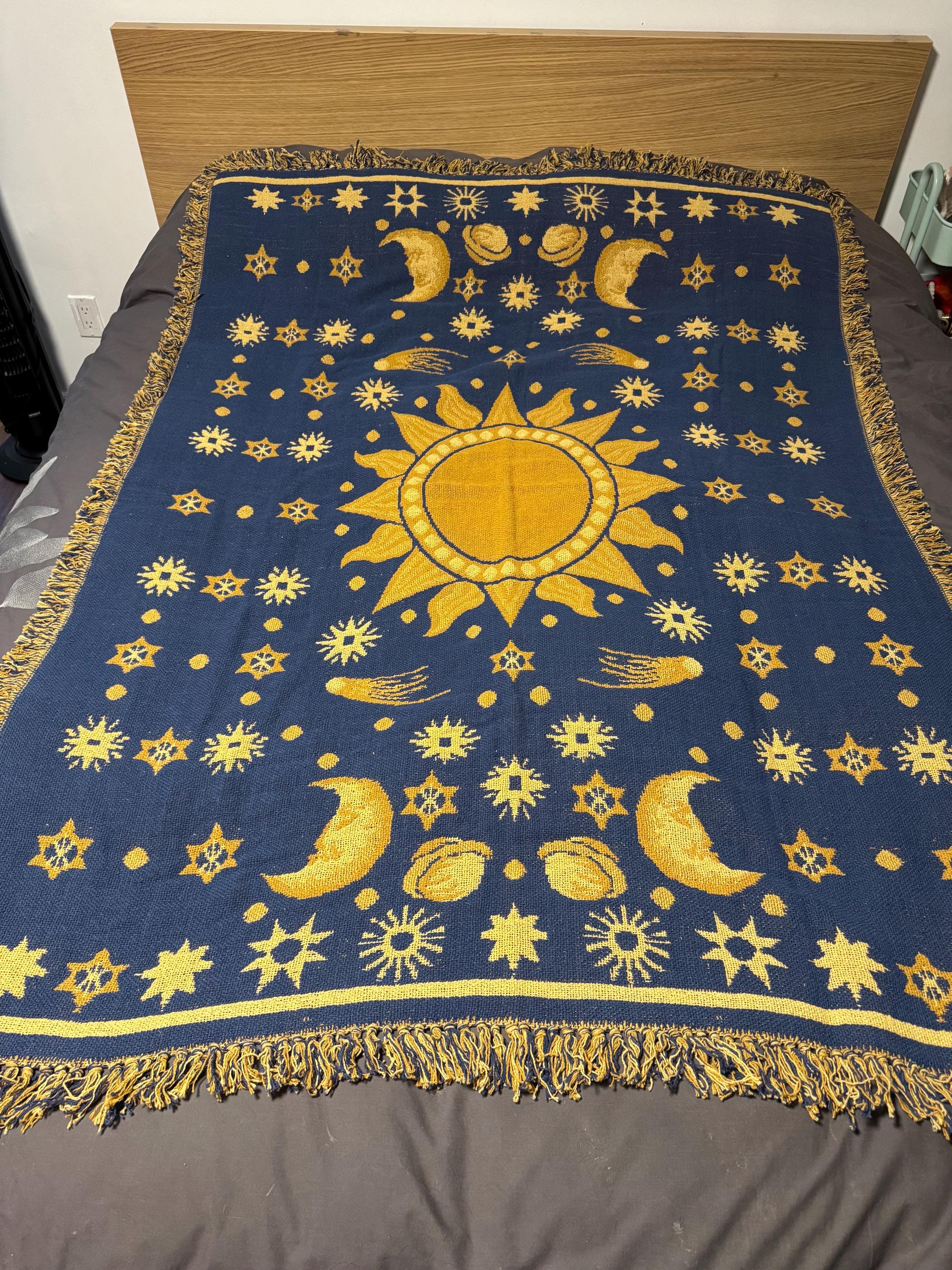 Vintage des années 1990, soleil céleste, lune, étoiles, tissu