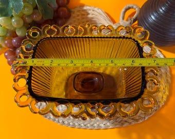 Vintage FTDA Amber Glass Compote: 1981 Lace Edge Candy Dish - Etsy