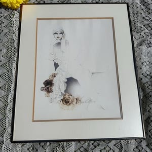 Vintage Framed Print by Sara Moon – Elegant Woman with Turban and Flowers