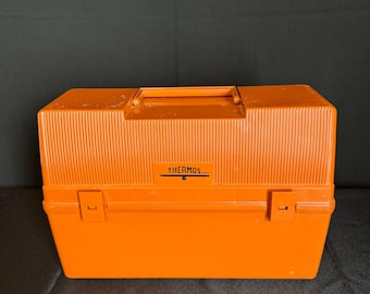 Lonchera térmica vintage de los años 70: coleccionable retro marrón y naranja