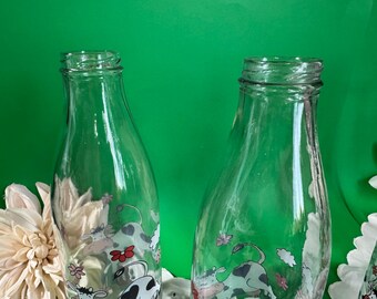 Vintage Le Parfait Milk Bottle: Cow & Floral Design, French