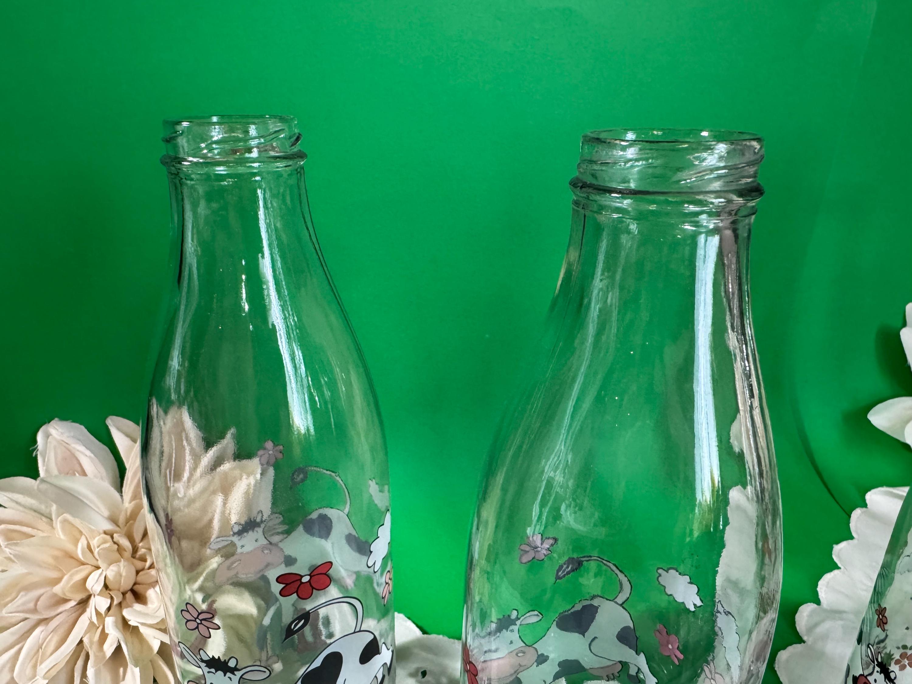 Vintage Le Parfait Milk Bottle: Cow & Floral Design, French
