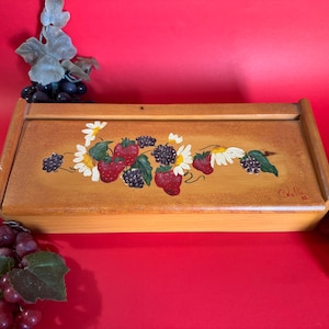 Vintage Hand-Painted Wooden Recipe Box | Rustic Kitchen Storage | Farmhouse Kitchen Decor | Recipe Card Holder | Gift for Cook