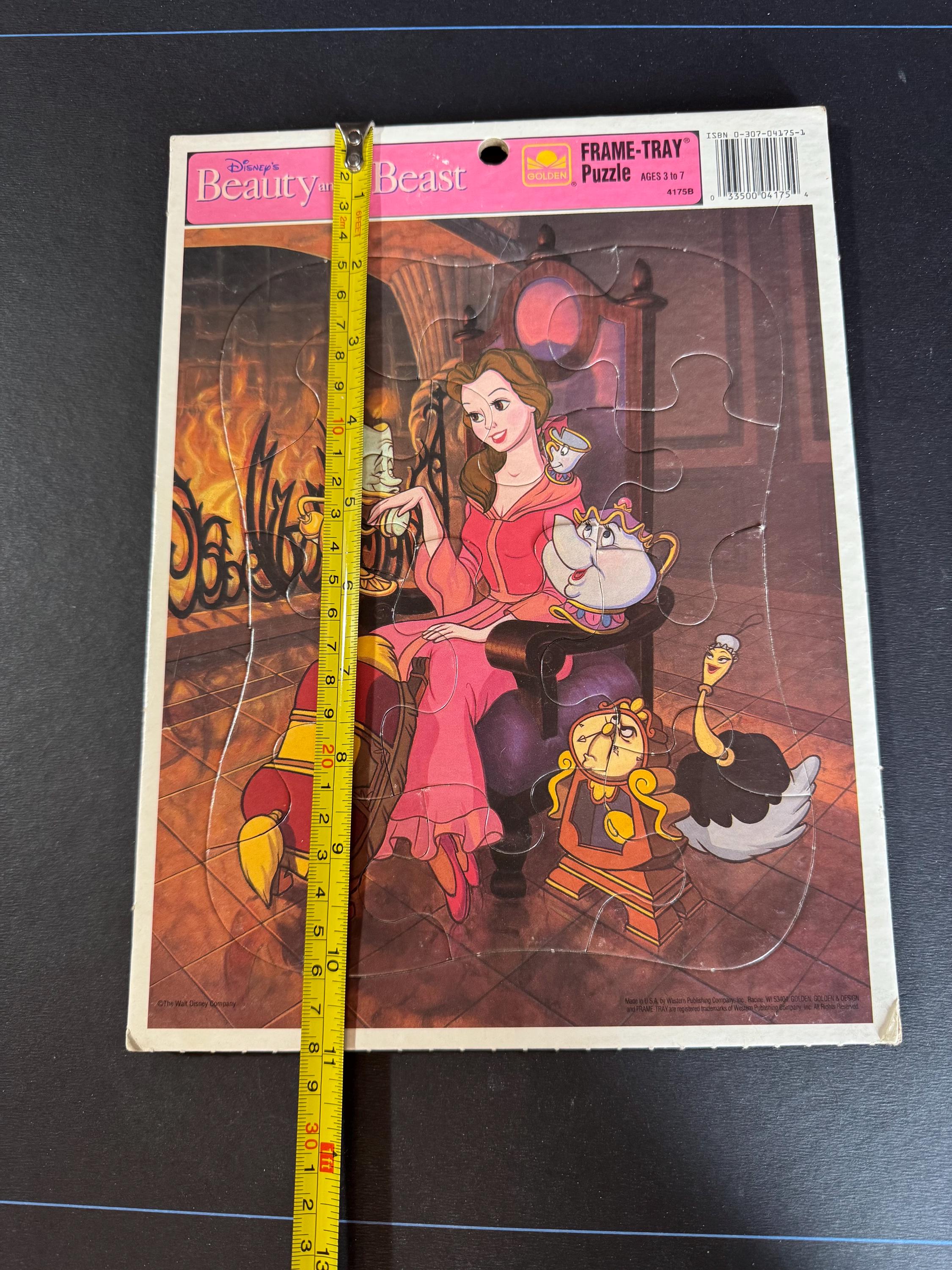 Vintage Beauty and the Beast Puzzle | 1980s Golden Frame-tray, 12