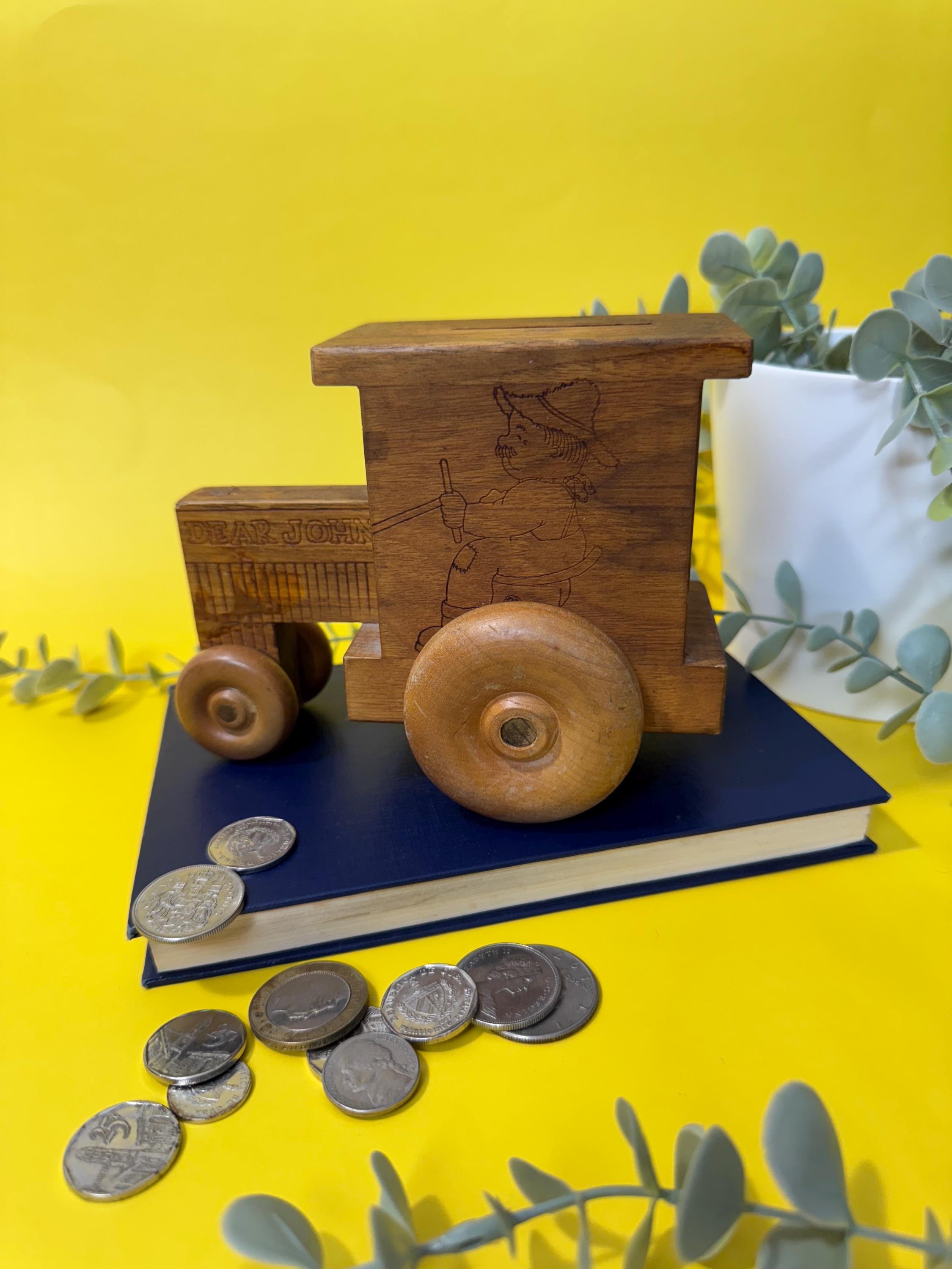 Vintage Wooden Tractor Coin Bank Toystalgia 1980 | Rustic Farm