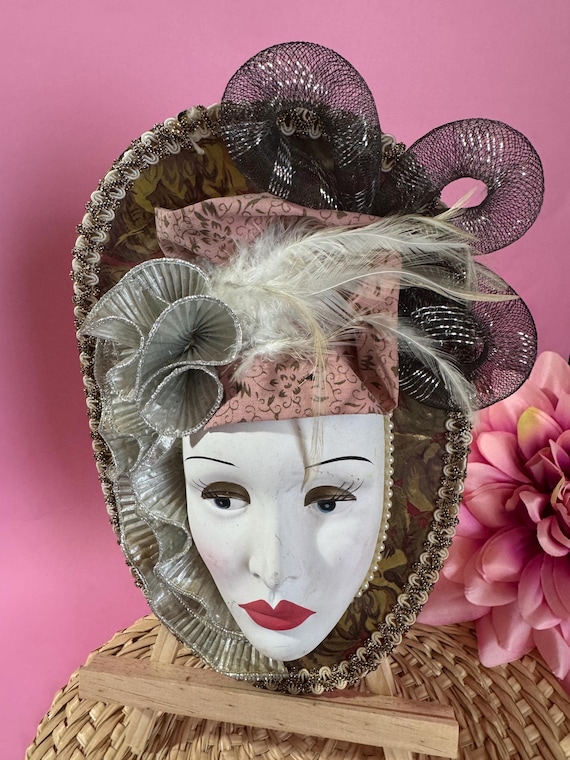 Vintage Porcelain Wall Mask, Art Deco Style - 1980s Lady  display picture 3