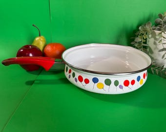 Sartén esmaltada Chef Mate vintage con motivo de globo / Decoración de cocina retro / Fabricada en Taiwán