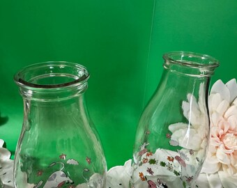 Vintage Le Parfait Milk Bottle: Cow & Floral Design, French