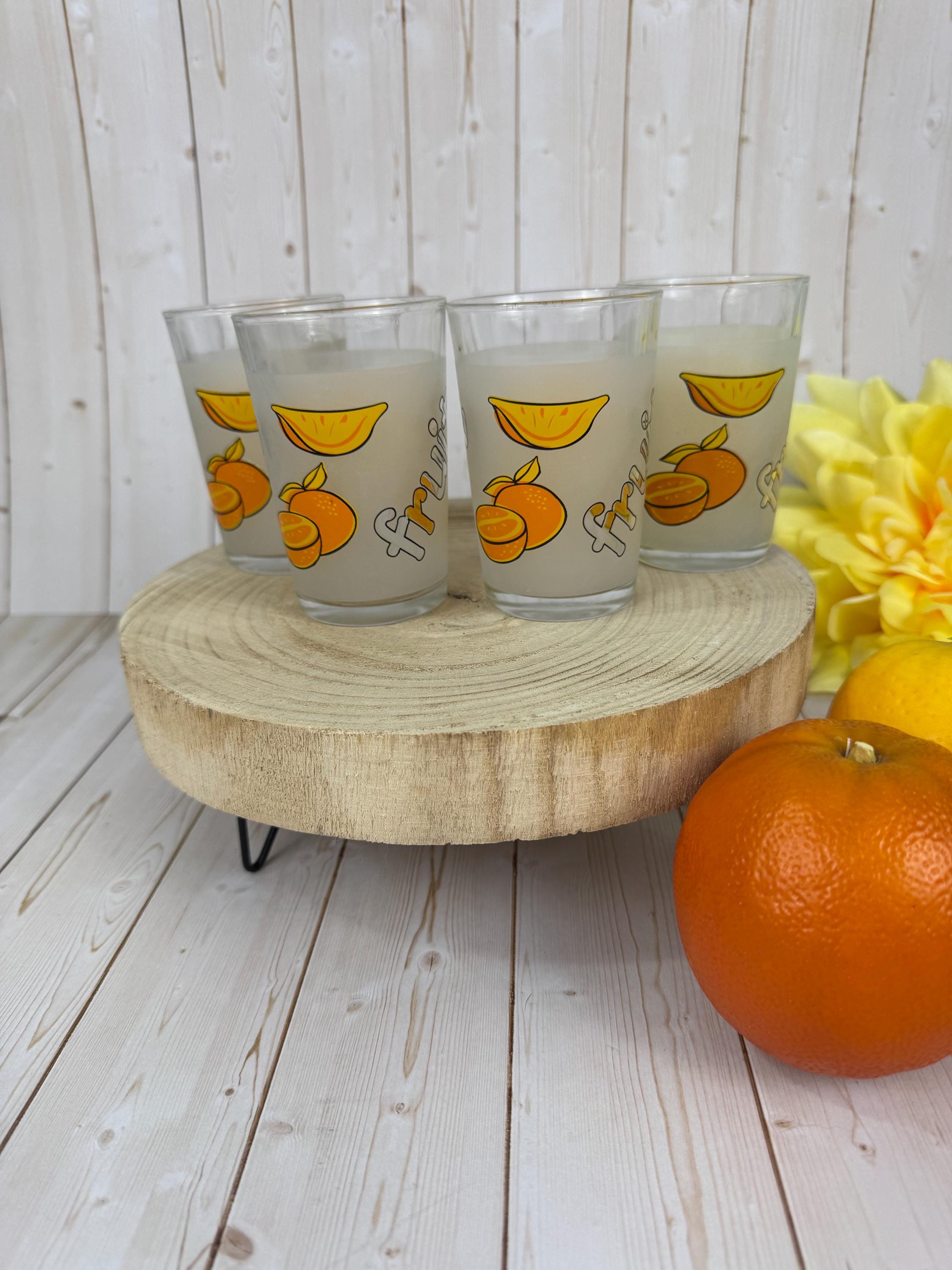 Set of 4 Vintage Frosted Fruit Glasses – Retro Lemons Oranges