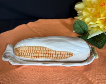 Vintage Corn Cob Butter Dish: Retro Farmhouse Kitchen Decor