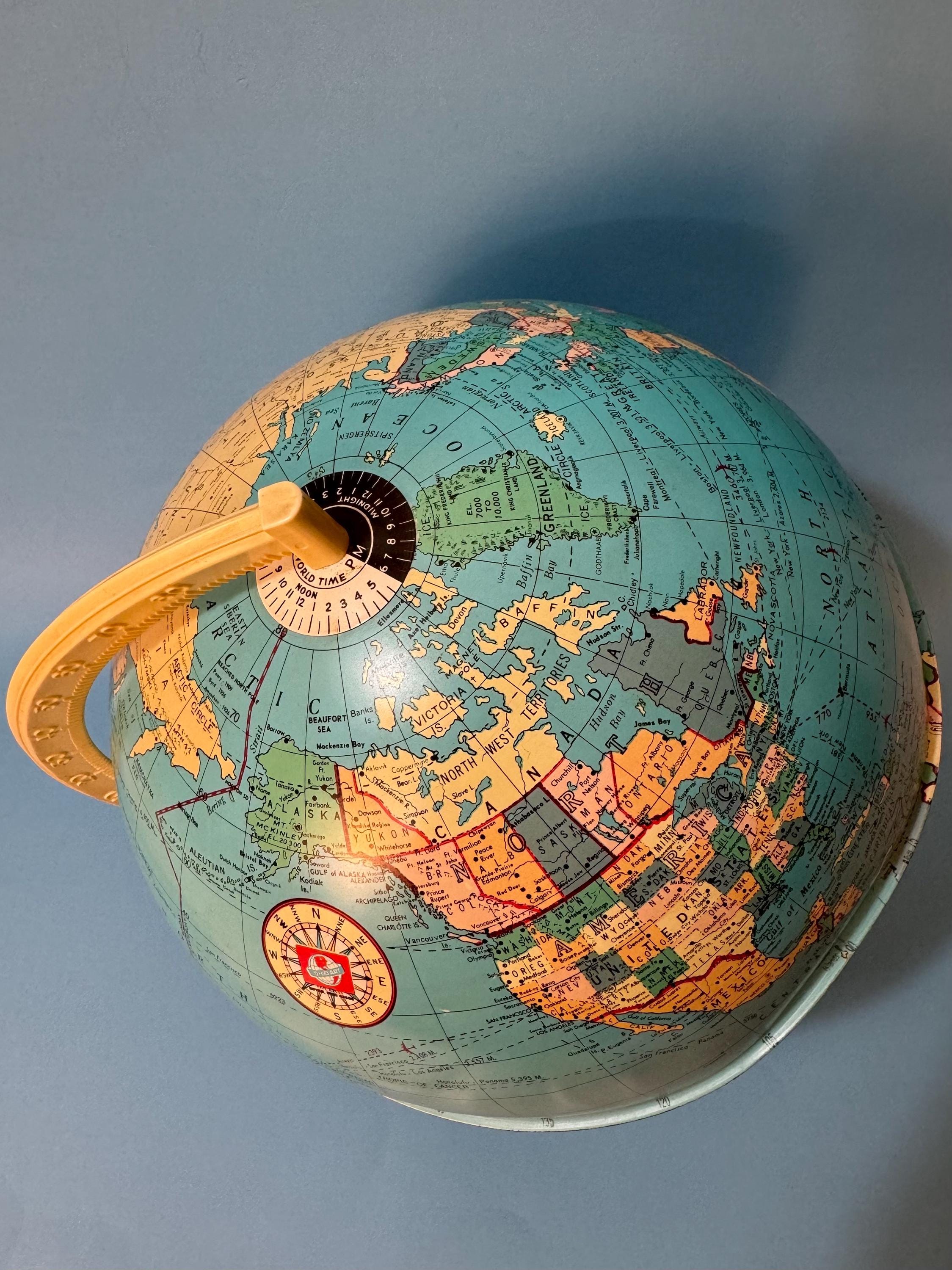 Vintage Ohio Art Co. World Globe: Mid-century International Flag
