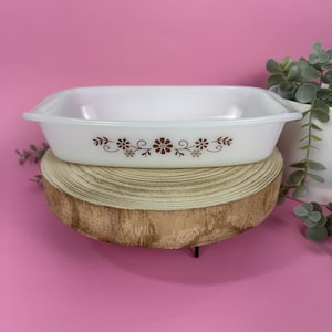 Vintage Dynaware PYR-O-REY gryta #15 - Brun prästkrage / Blommönster - Mid-Century Retro