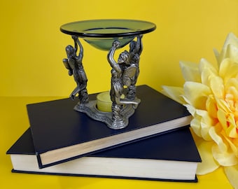 Winged Fairy Wax Melt Burner – Cobalt Blue Glass, Pewter-Style Base, Fantasy Home Decor