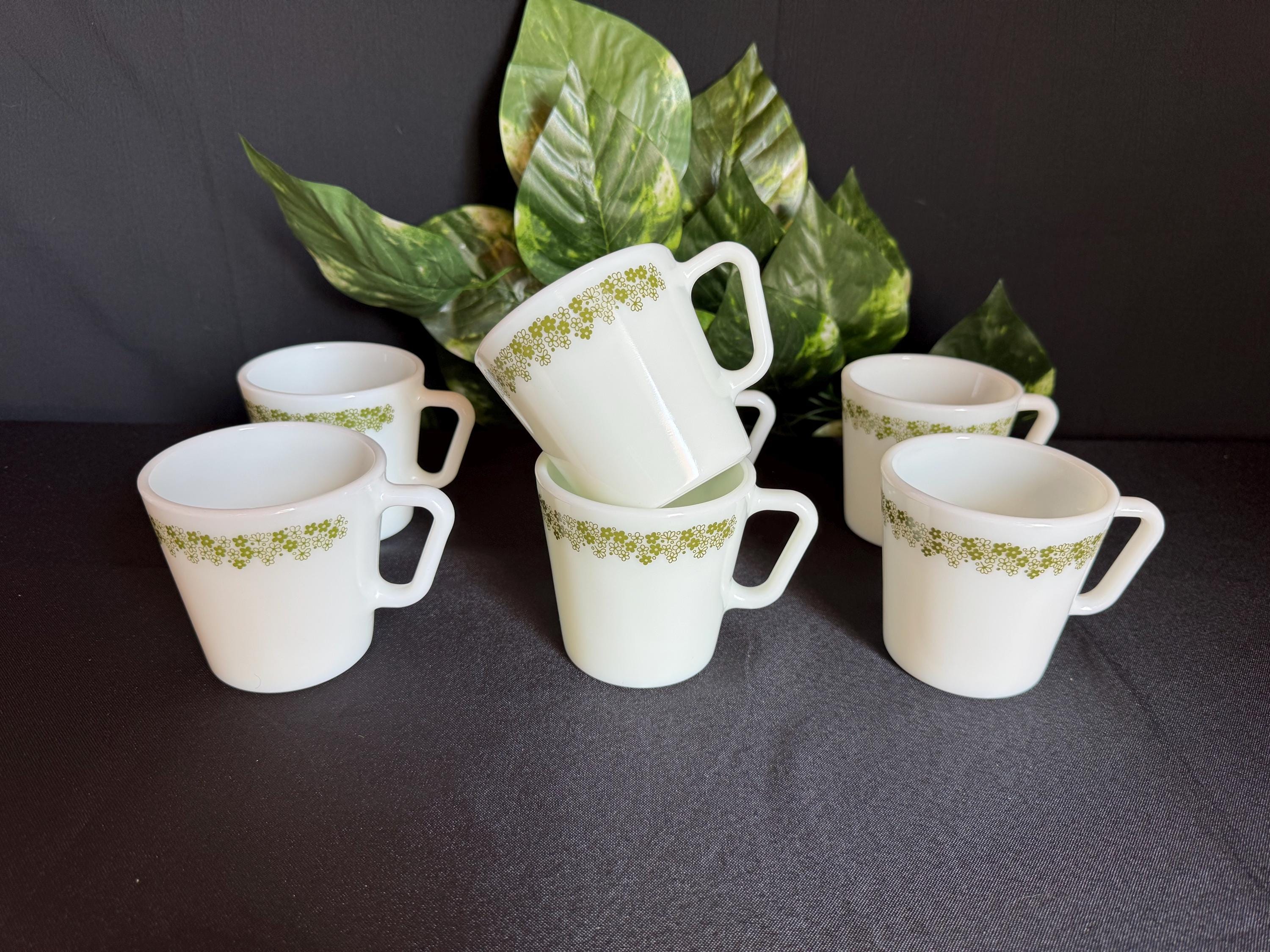 Pyrex Mugs Vintage Pyrex Mug: Green Flowers Opal Glass Coffee Cup - Etsy