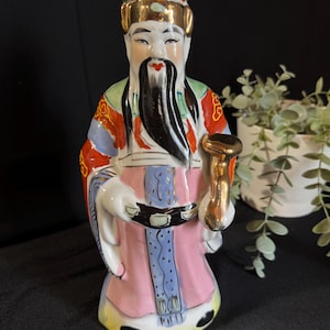 Large Vintage Hand-Painted Chinese Ceramic Statue – Unique Asian Decor