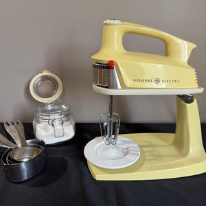 Vintage General Electric M50B Stand Mixer, Retro Yellow Pale Kitchen Blender, Made in Canada, 1950s-60s