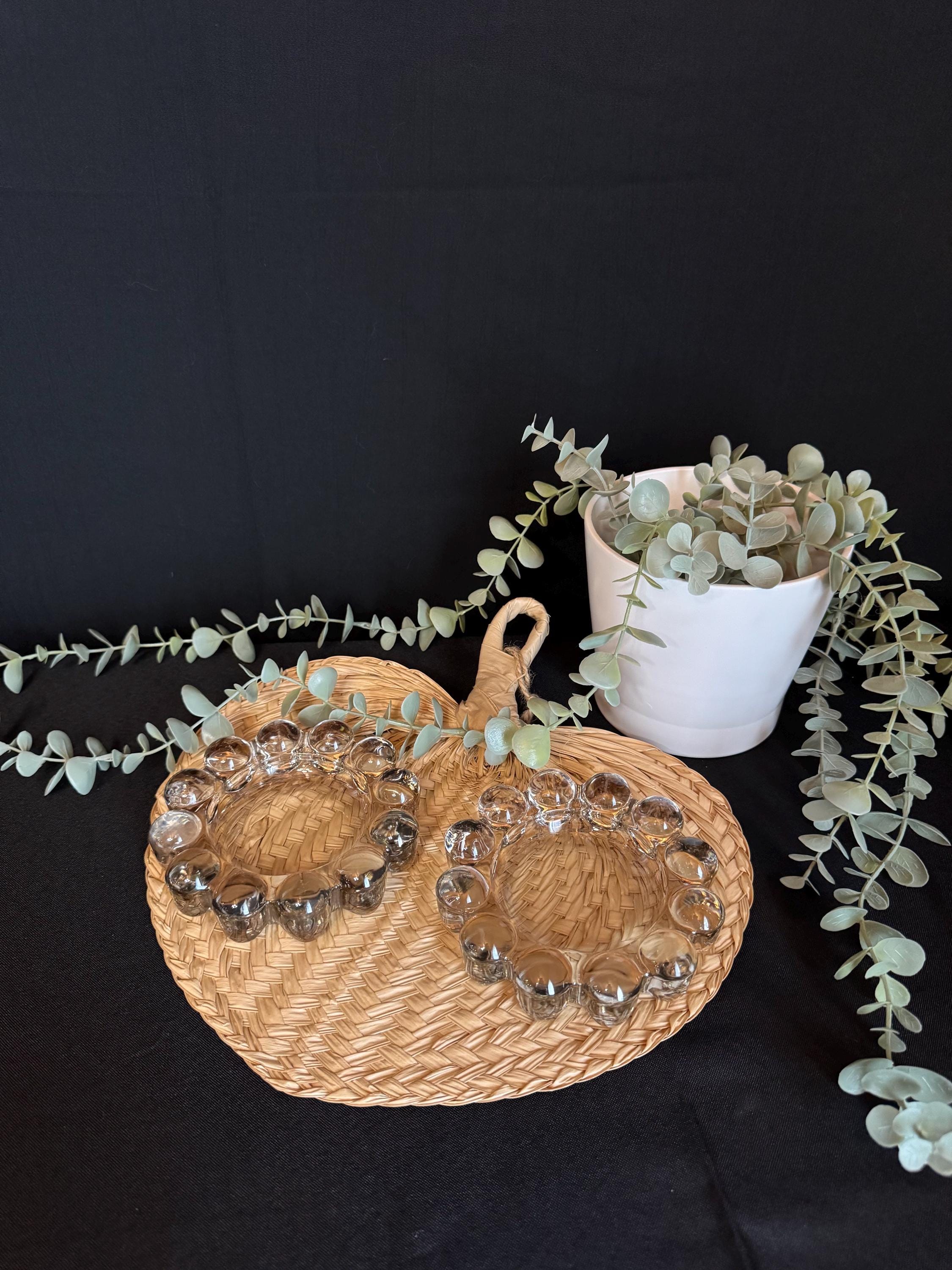 ヴィンテージバブルガラス灰皿：花柄サンバーストの小物入れ、レトロな