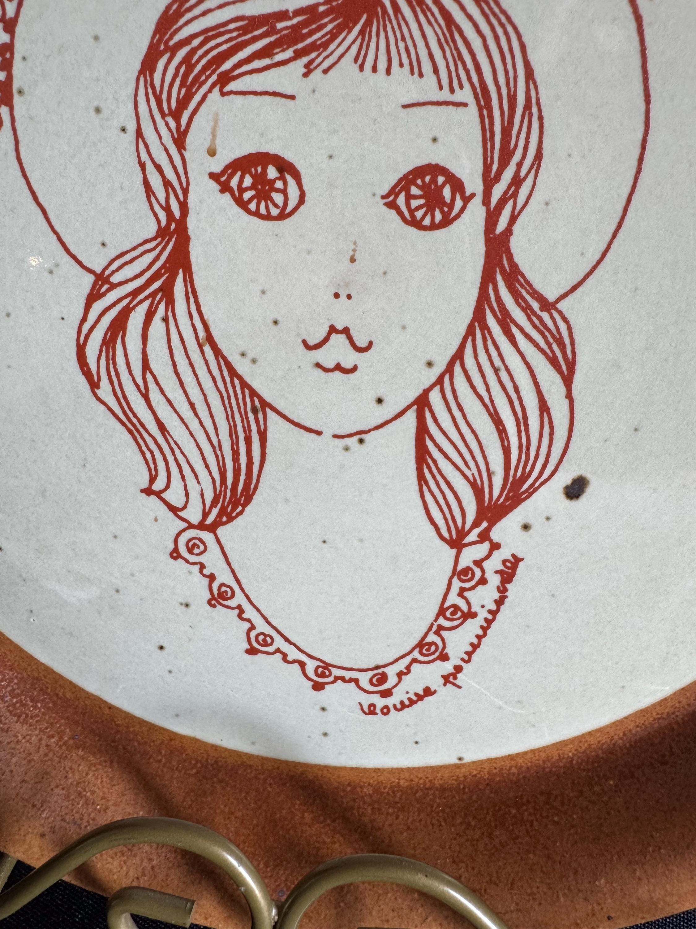 ユニークな手作り陶板 | 女性の肖像画アート | レトロデザイン 