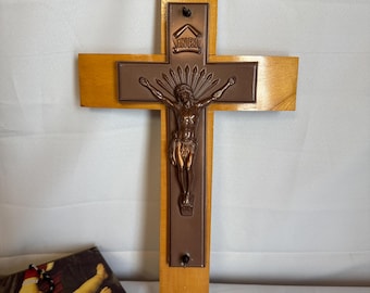 Large Vintage Wall Crucifix - Jesus on the Cross - Christian Religious Decor - Handmade Sacred Art