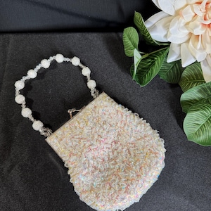 Vintage Jessica McClintock Beaded & Iridescent Sequin Evening Clutch - Prom, Wedding, Formal Bag