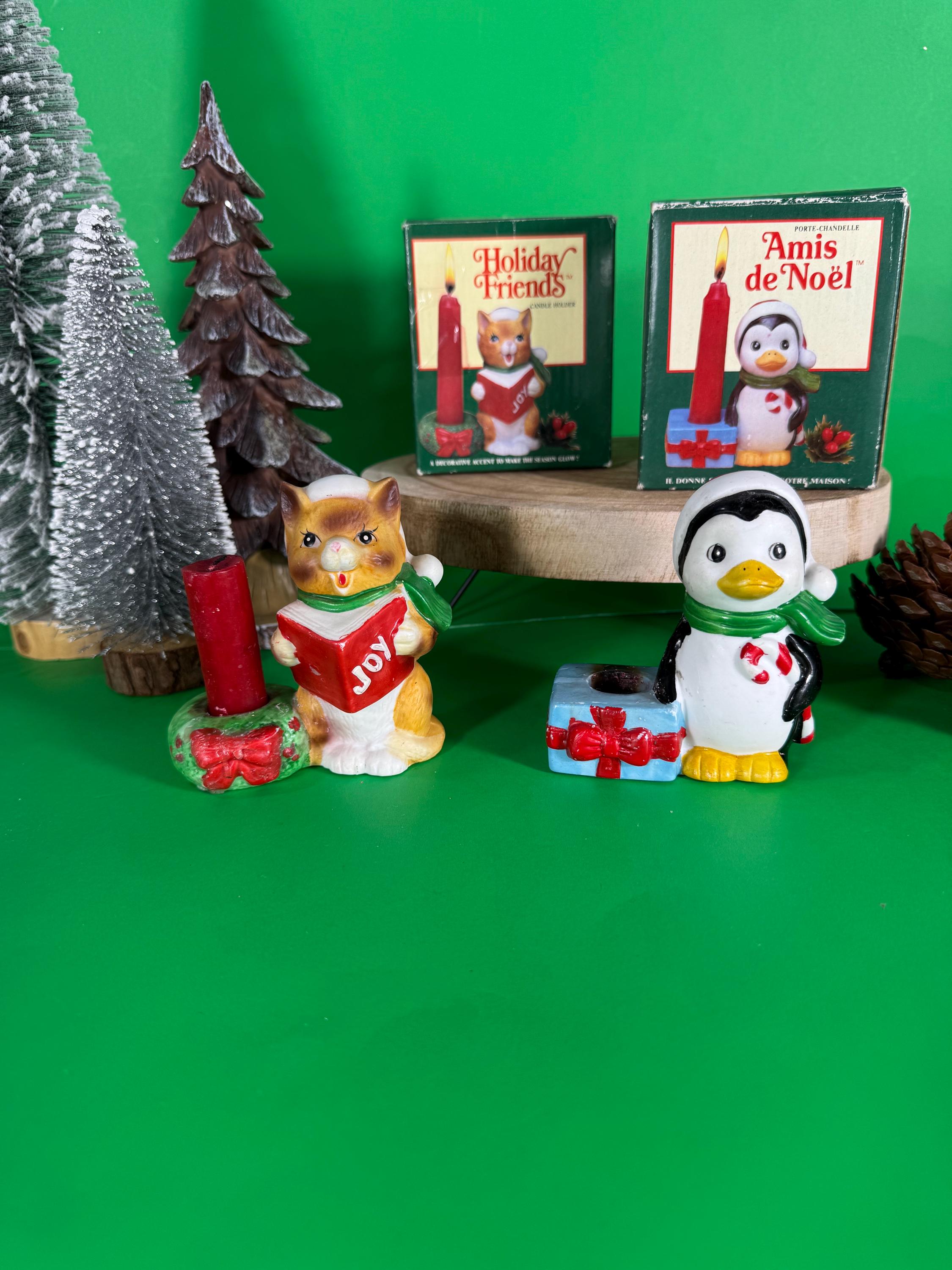 Vintage Christmas Penguin and Cat 