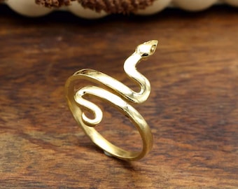 Gold Brass Snake Ring, Open Reptile Adjustable Band, Snake Ring,  Boho Spiral Ring, Punk Animal Jewelry