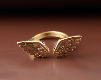 Handmade Brass Angel Wings Ring, Boho Spiritual Jewelry
