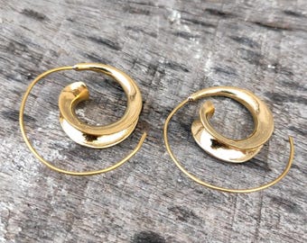 Gold Brass Spiral Hoops, Swirl Hoop Earrings, Handmade Jewelry, Dramatic Hoops, Brass Accessories, Wire Hoops Earrings, Boho Ear Hoops