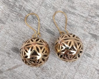 Gold Brass Mandala Earrings, Flower of Life Dangle Drop Jewelry