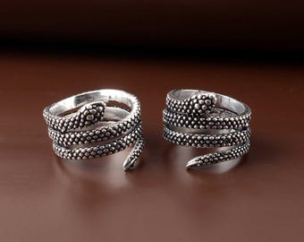 Handmade Silver Plated Snake Ring, Adjustable Serpent Wrap