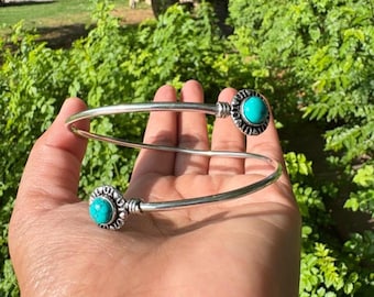 Bransoletka na rękę w kolorze turkusowym w stylu boho, srebrna, biżuteria festiwalowa, regulowany mankiet na ramię
