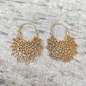 Boho Mandala Lotus Earrings – Lightweight Tribal Hoops